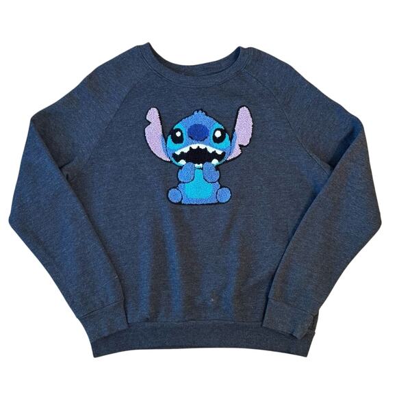 Disney Women’s Lilo and Stitch Latch Hook Crewneck Sweatshirt Gray Size Medium - Picture 1 of 9